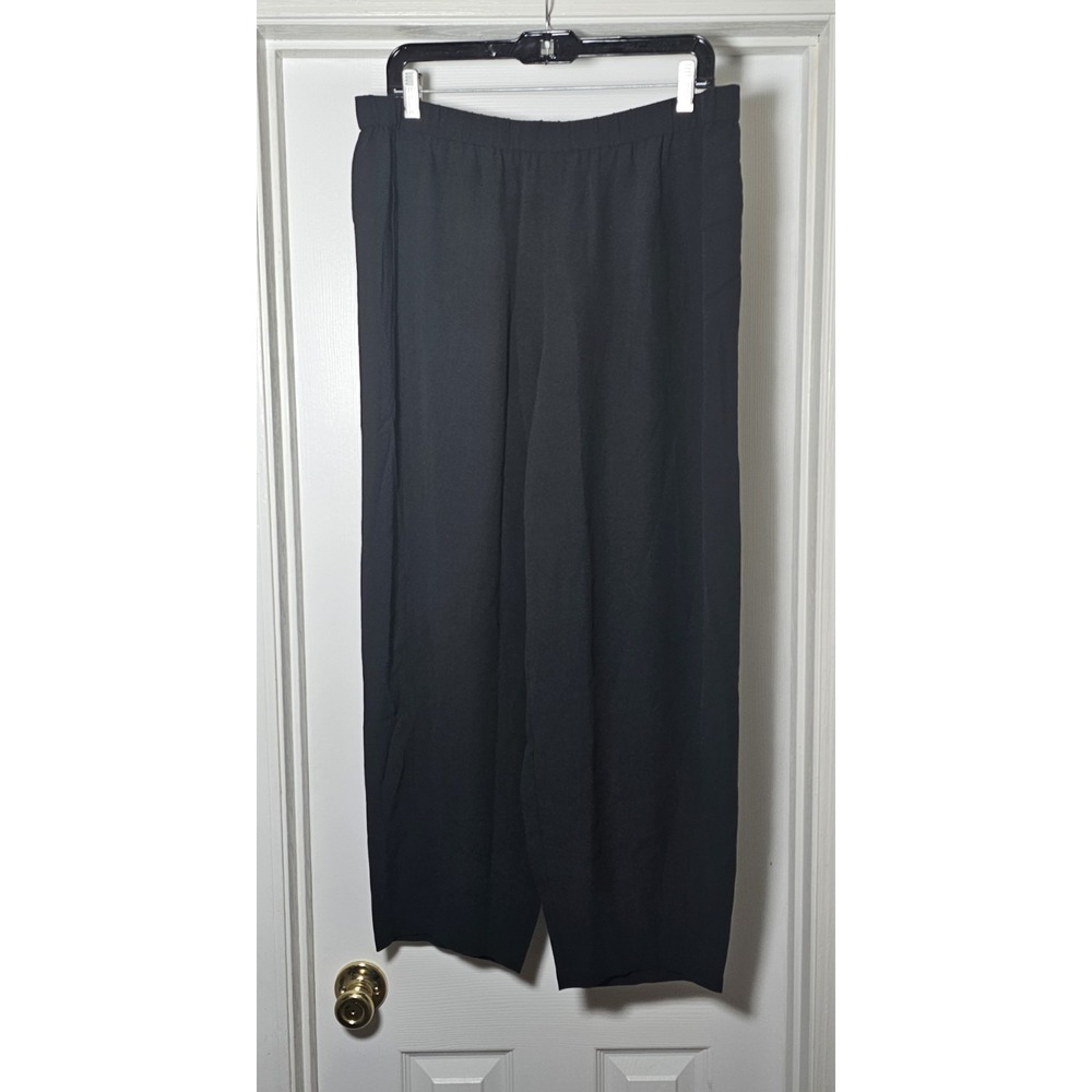 Eileen Fisher Black Raw Silk Wide-Leg Pants